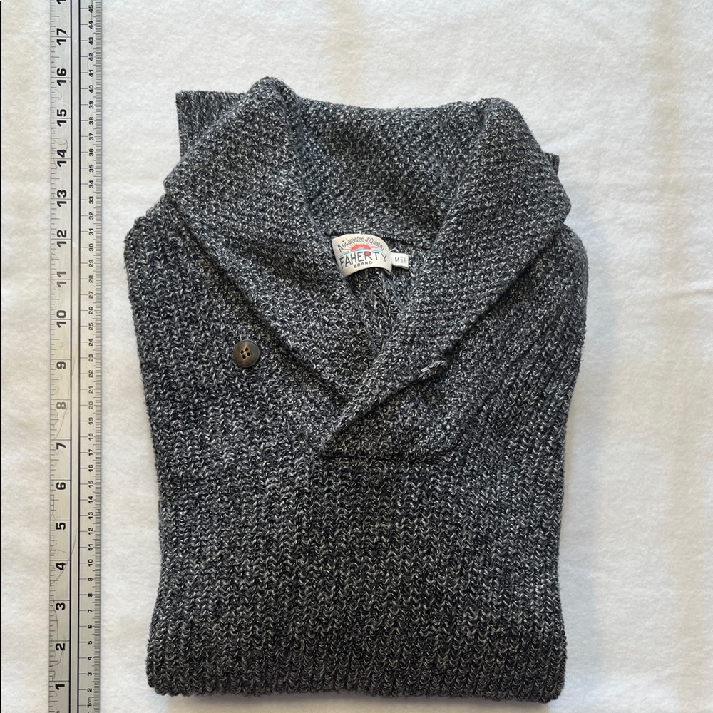 Faherty Men's Shawl Neck Sweater in Charcoal Gray,Men's Medium